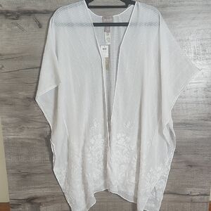 Chico's Embroidered Ruana Cover Up In Alabaster White